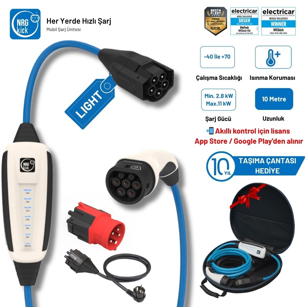 NRGkick Çantalı Standart Plus 16A Light 11kW 10 Metre Monofaze & Trifaze Ev Prizli AC Mobil Elektrikli Araç Şarj İstasyonu Wallbox